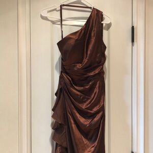 NWT Women's Ruched Satin Bridesmaid Dress, Size 2, Brown